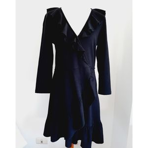 H & M Black Wrap stretch  V-neck Long Sleeve Dress Sz 8
